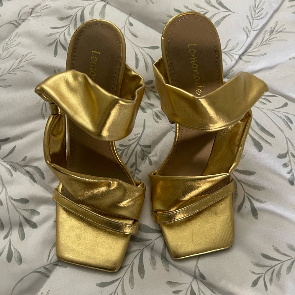 Lemon Metallic Gold Heeled Sandals